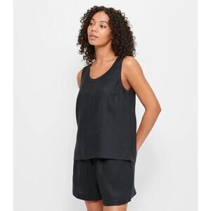 Habitat tank top womens XL black linen boxy minimalist beachy breathable casual